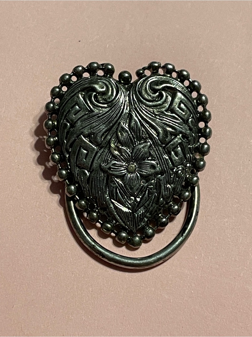 Ornate Silver Tone Heart Scarf Clip #7106
